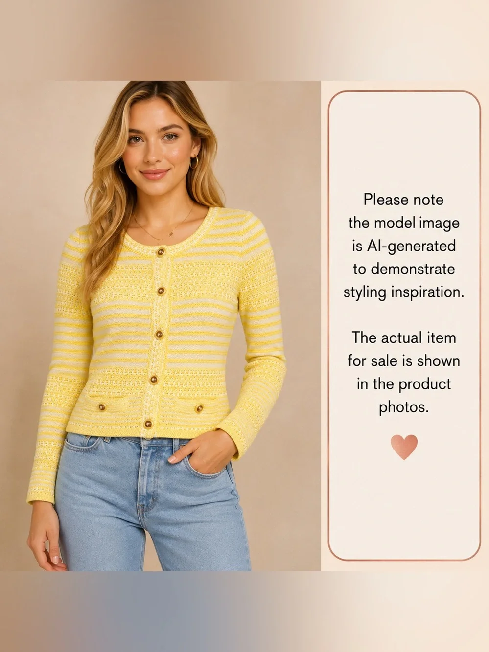 Trina Turk Yellow White Striped Cotton Knit Button-Front Cardigan Sweater Sz S
